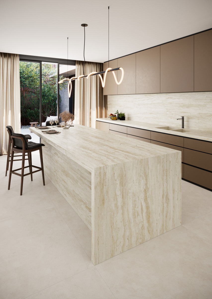 Coverlam Travertino Ivory | Porselen Mutfak Tezgahı