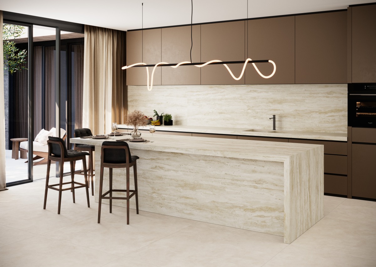 Coverlam Travertino Ivory | Porselen Mutfak Tezgahı