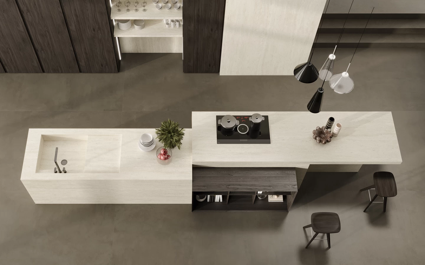 Atlas Plan Travertino White 12mm Porselen Tezgah