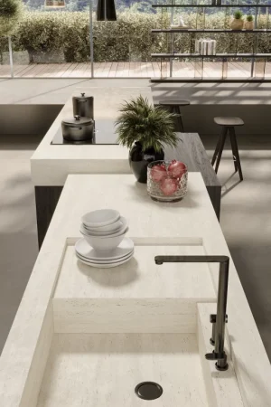 Atlas Plan Travertino White 12mm Porselen Tezgah