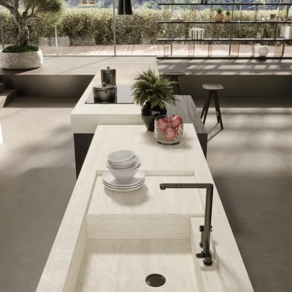 Atlas Plan Travertino White 12mm Porselen Tezgah