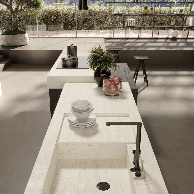 Atlas Plan Travertino White 12mm Porselen Tezgah