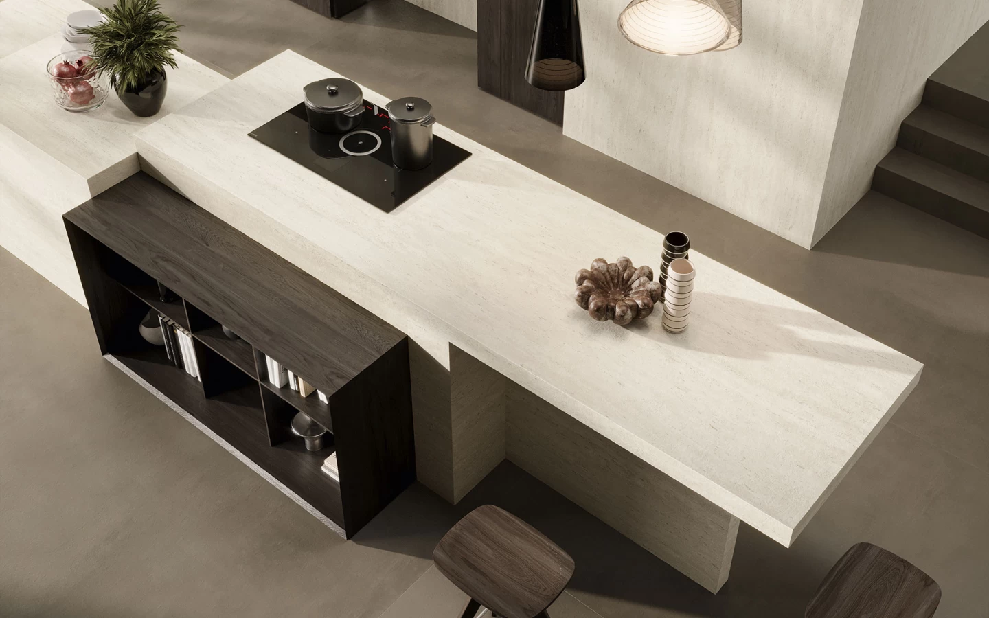 Atlas Plan Travertino White 12mm Porselen Tezgah