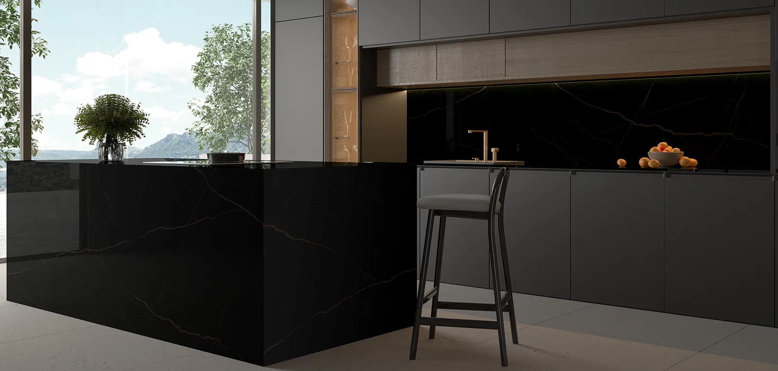 BiqSlab Elegant Black Porselen Tezgah