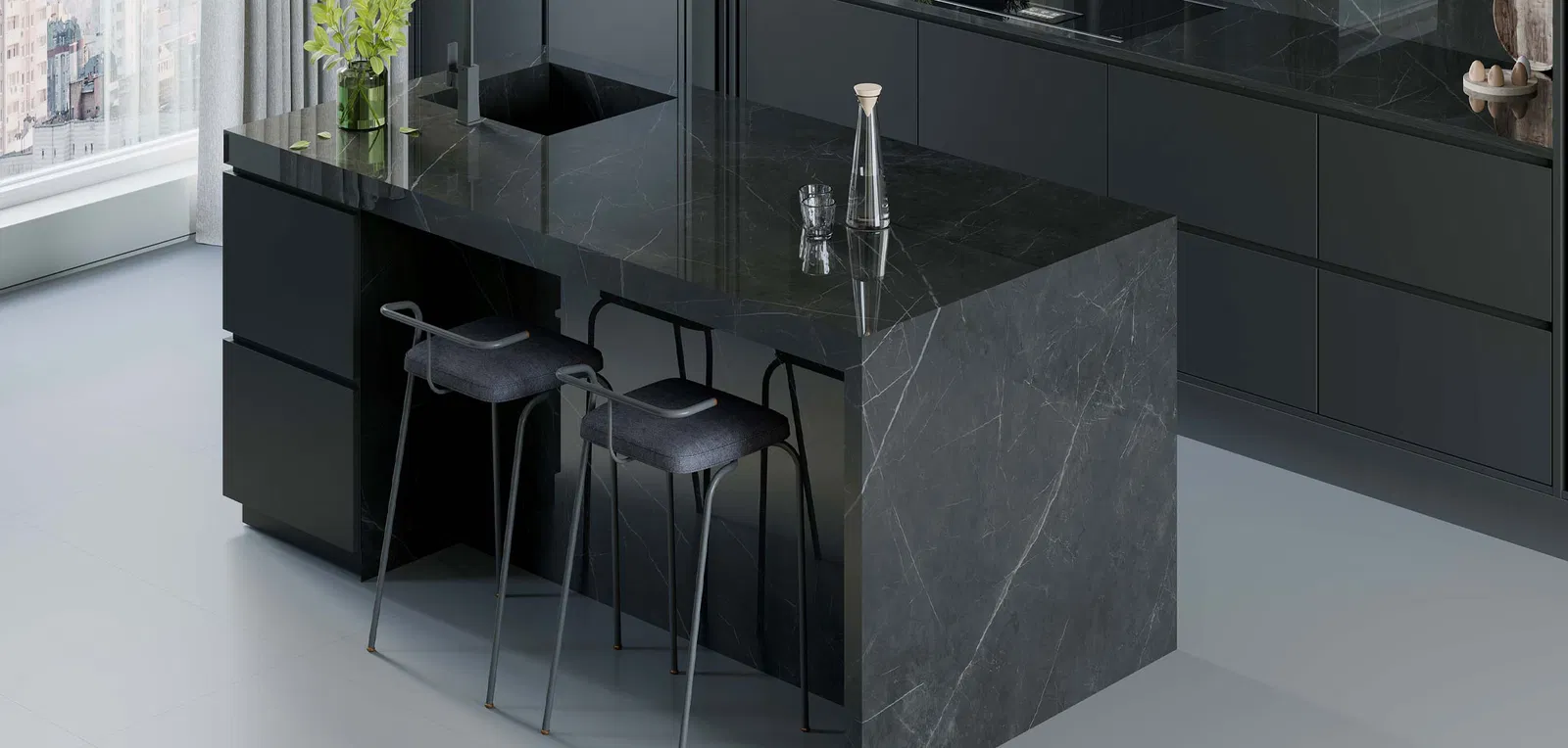 BiqSlab Noir Blanc Porselen Tezgah