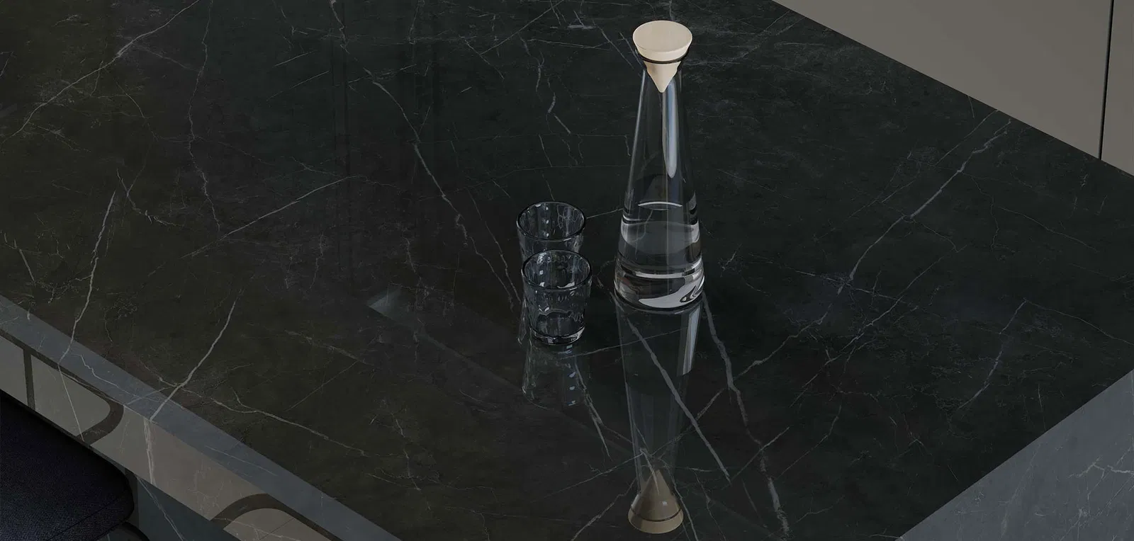 BiqSlab Noir Blanc Porselen Tezgah