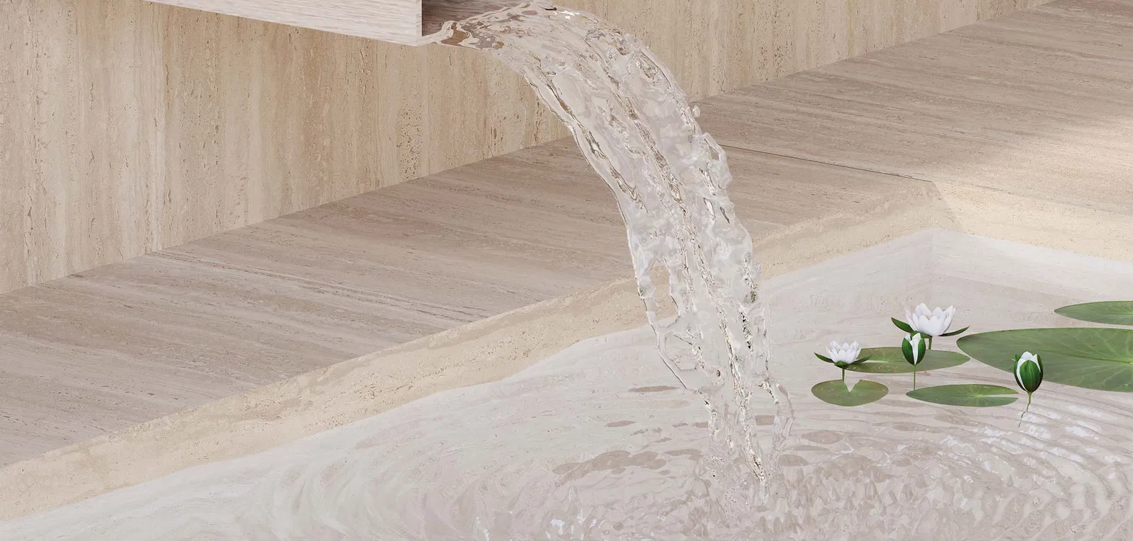 BiqSlab Traverten White Porselen Tezgah