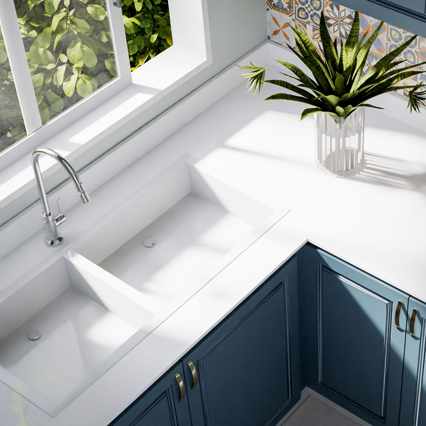 Lamar Crystal White Porselen Tezgah