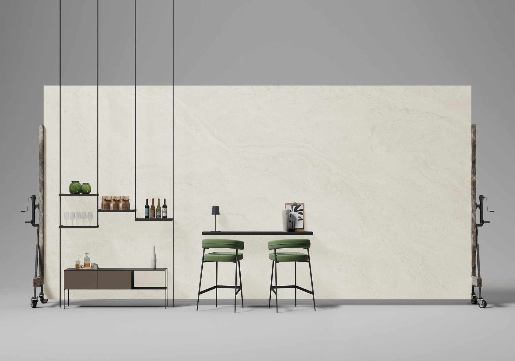 Travertino Minimal White Lapp Matt | Level Porselen Tezgah