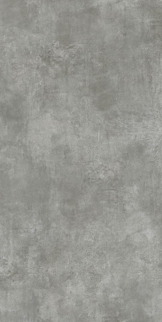 Gri beton görünümlü Lapidura Boulevard Grey porselen tezgah yüzeyi. Endüstriyel dokulu ve mat bitişli plaka.