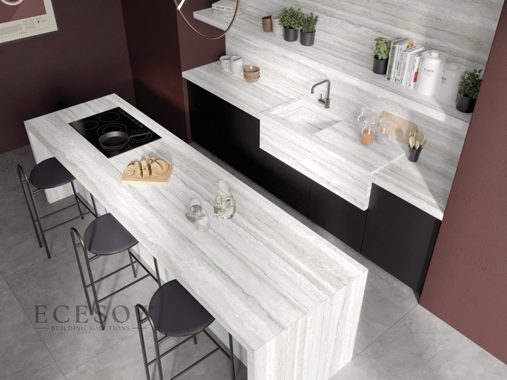 Lapidura Heaven Travertino White 12mm Porselen Tezgah