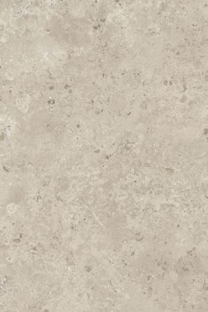 Lapidura Norwegian Stone Beige porselen plakanın fosilli ve doğal taş desenli, bej renkli yüzeyinin yakın plan görünümü.