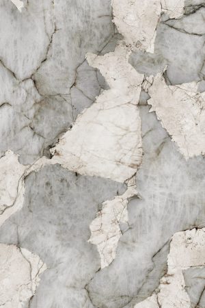 Gri ve bej tonlarda, doğal taş görünümlü Lapidura Precious Stone porselen tezgah plaka yakın çekimi.