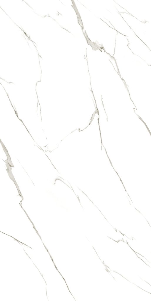 Beyaz zemin üzerine dağılan belirgin gri damarlı Lapidura Structured Marble porselen tezgah yüzeyi.